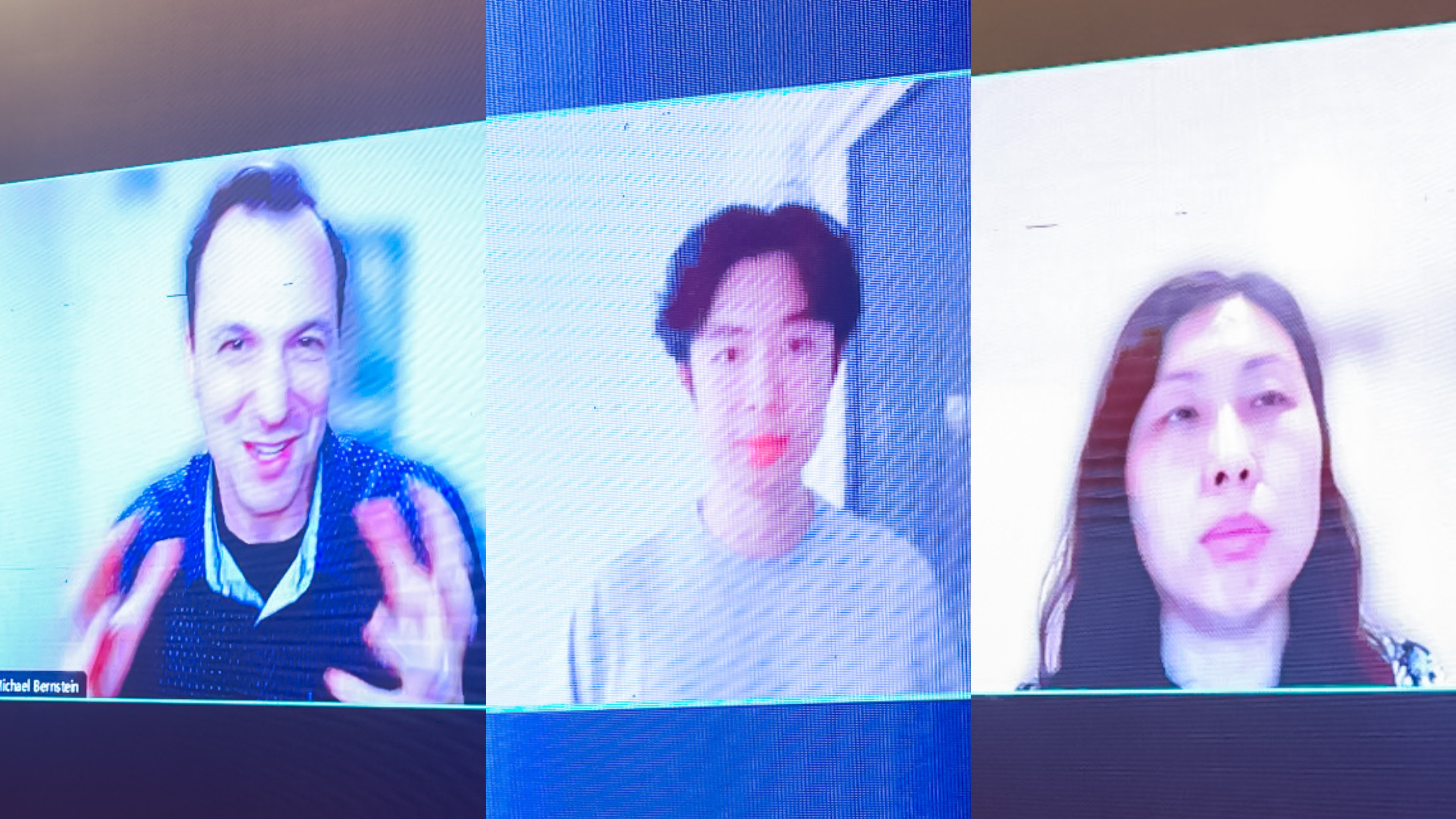 20230910-mk手机注册计算机系与人工智能研究院基础模型研究中心联合举办首届基础大模型研讨会-嘉艺-Michael Bernstein（左）、Jason Wei（中）、Yan Liu（右）在线上作报告.jpg