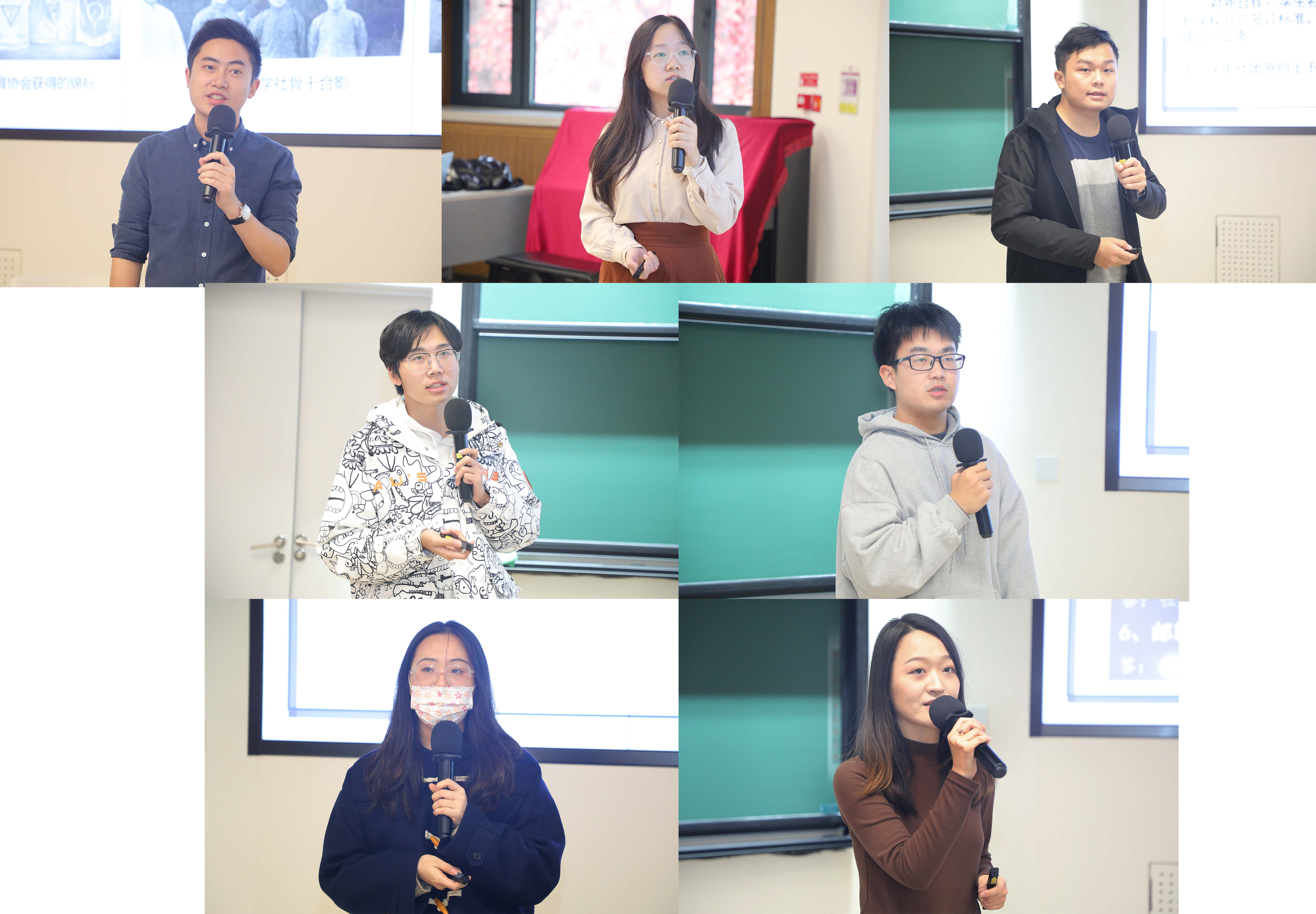 20221030-会长大会-赵青松-魏鑫森、覃靖璇、唐浩然、陈新放、齐悦瑞、贾琳君、赵冰玉依次介绍学生社团相关工作(从左至右,从上至下).jpeg