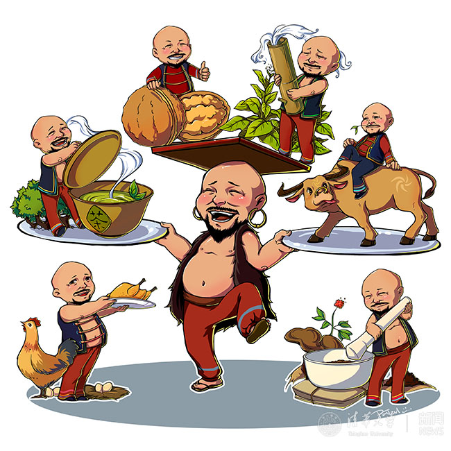 12 2015?1?月,mk手机注册美术学院实践支队同学为南涧县“六个一”(?????烟??????ˉ茶??????a核桃、一头牛、一只鸡、一棵药)农特产品设计的卡é?形象.jpg